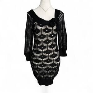 Bebe black mesh layered bodycon dress with bow detail Size: XS night in new York